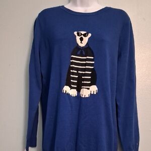 Tommy Hilfiger size Large  women's 100% cotton royal blue bear mofit sweater.
